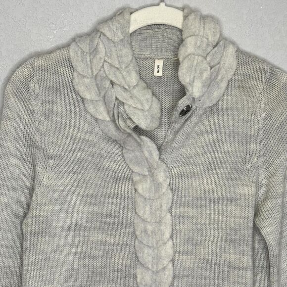 Moth Sweater Womens XS Gray Wool Shawl Collar Open Cardigan Braided Felt Trim - Picture 4 of 6